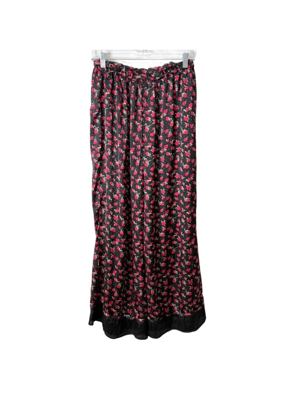 Intimately Free People Women Size S Dreamy Day Pajama Pants Satin Black Red Rose